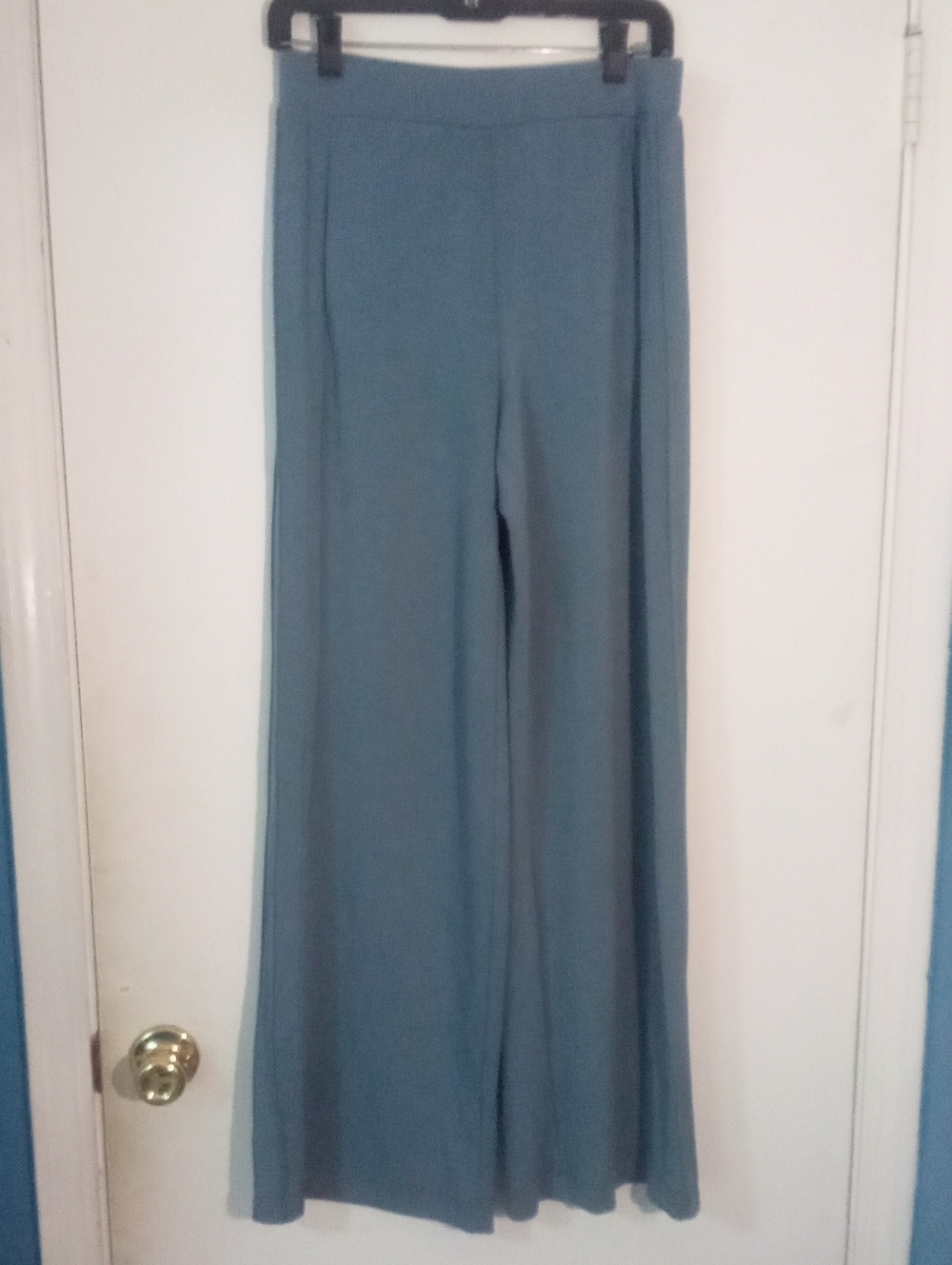 Wynne Layers Wide Leg Knit Pants Small New NWOT Teal Blue Pleats Soft